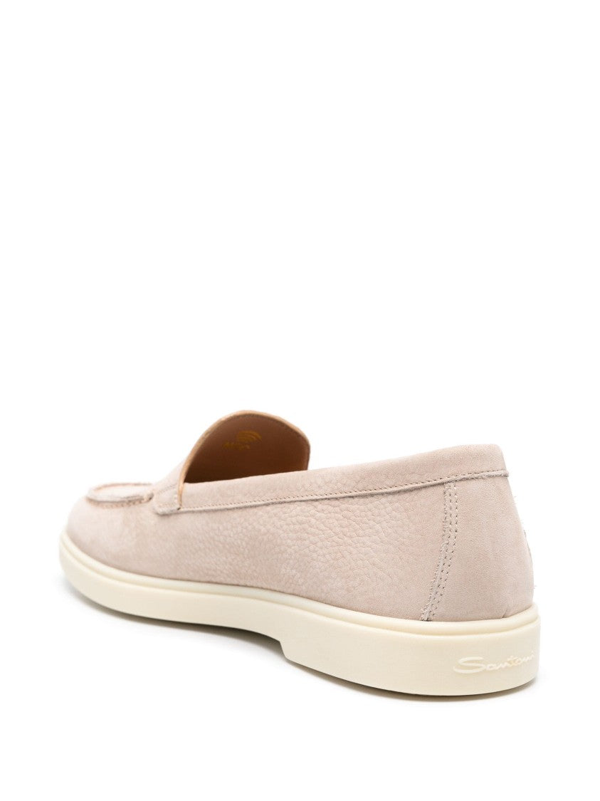 Santoni Closed-Design Pink Leather Loafers With Plush Lining