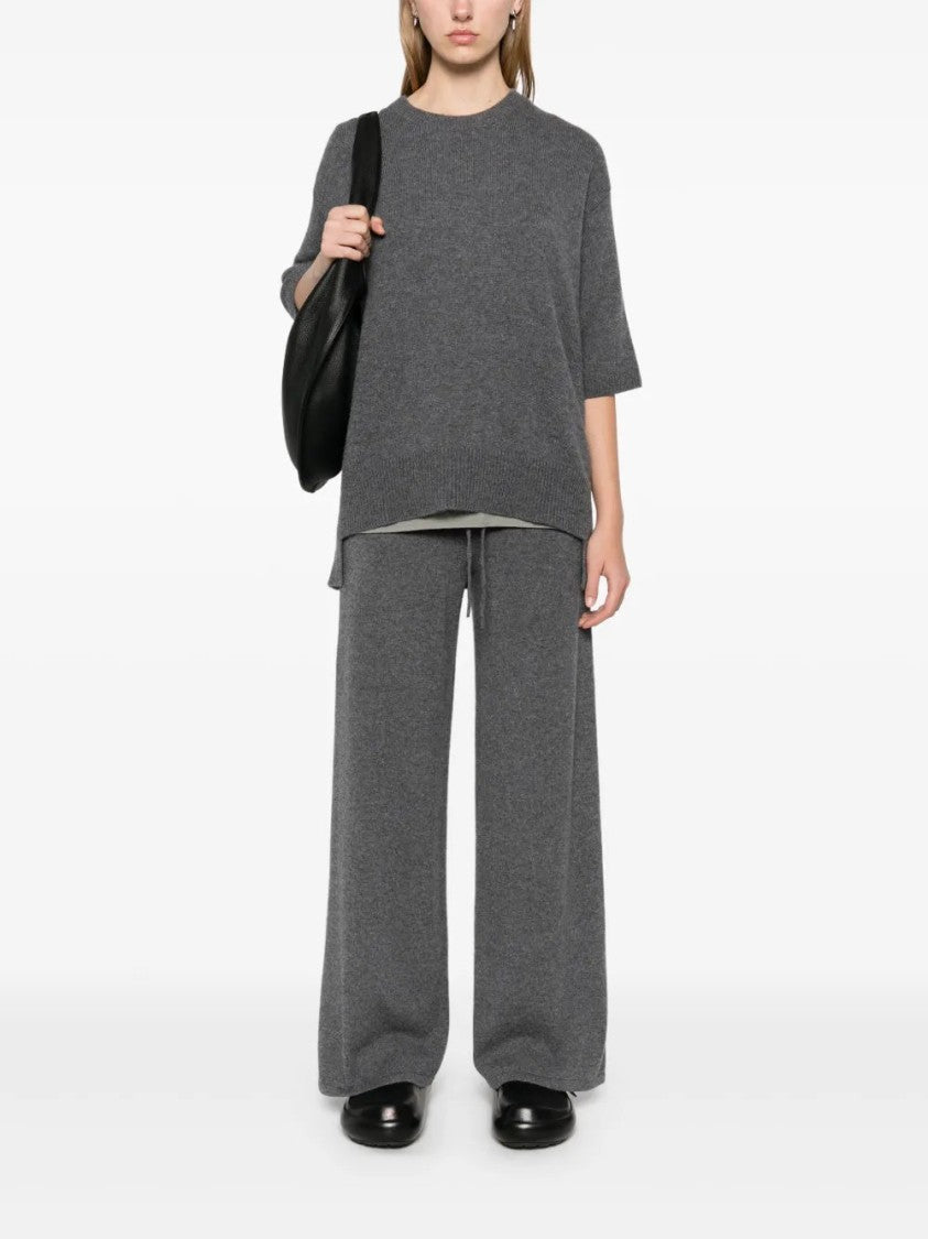 Lisa Yang Charcoal Grey Cashmere Sweater With Mélange Effect And High-Low Hem