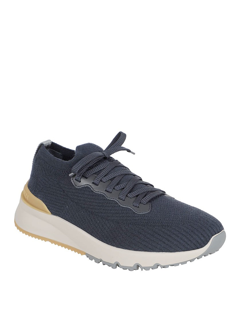 Brunello Cucinelli Taupe Wool Knit Runners With Semi-Gloss Calfskin Accents