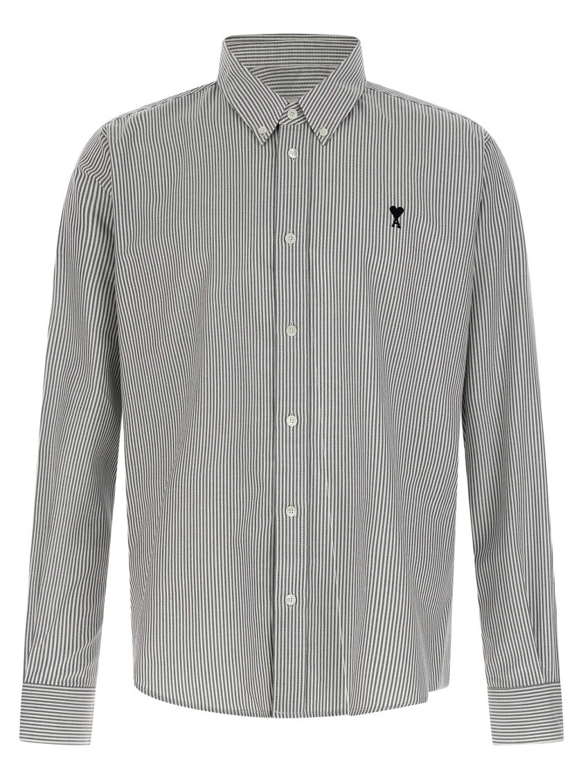 Ami Button-Down Striped Oxford Shirt With Embroidered Logo