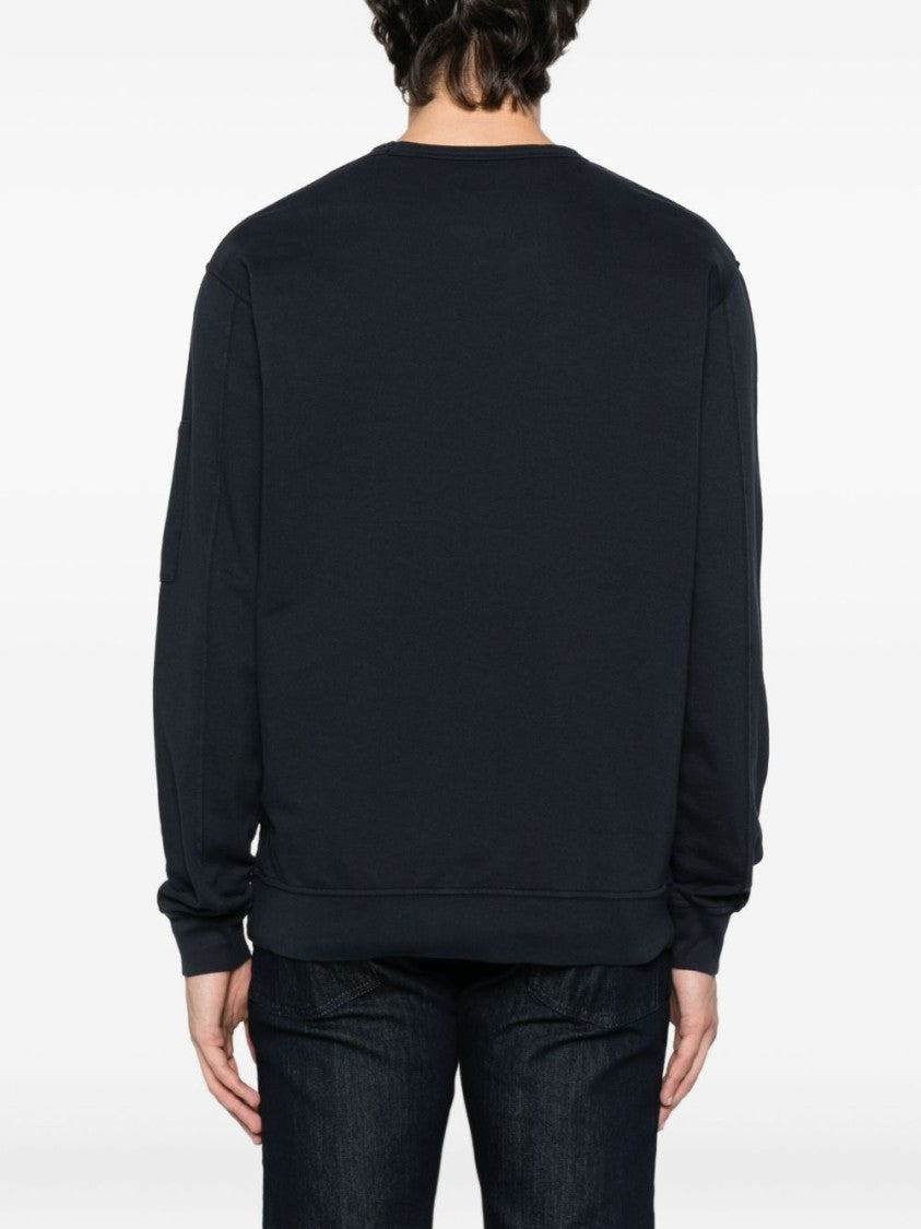 C.P. Company Dark Blue Cotton Sweatshirt With Signature Sleeve Logo