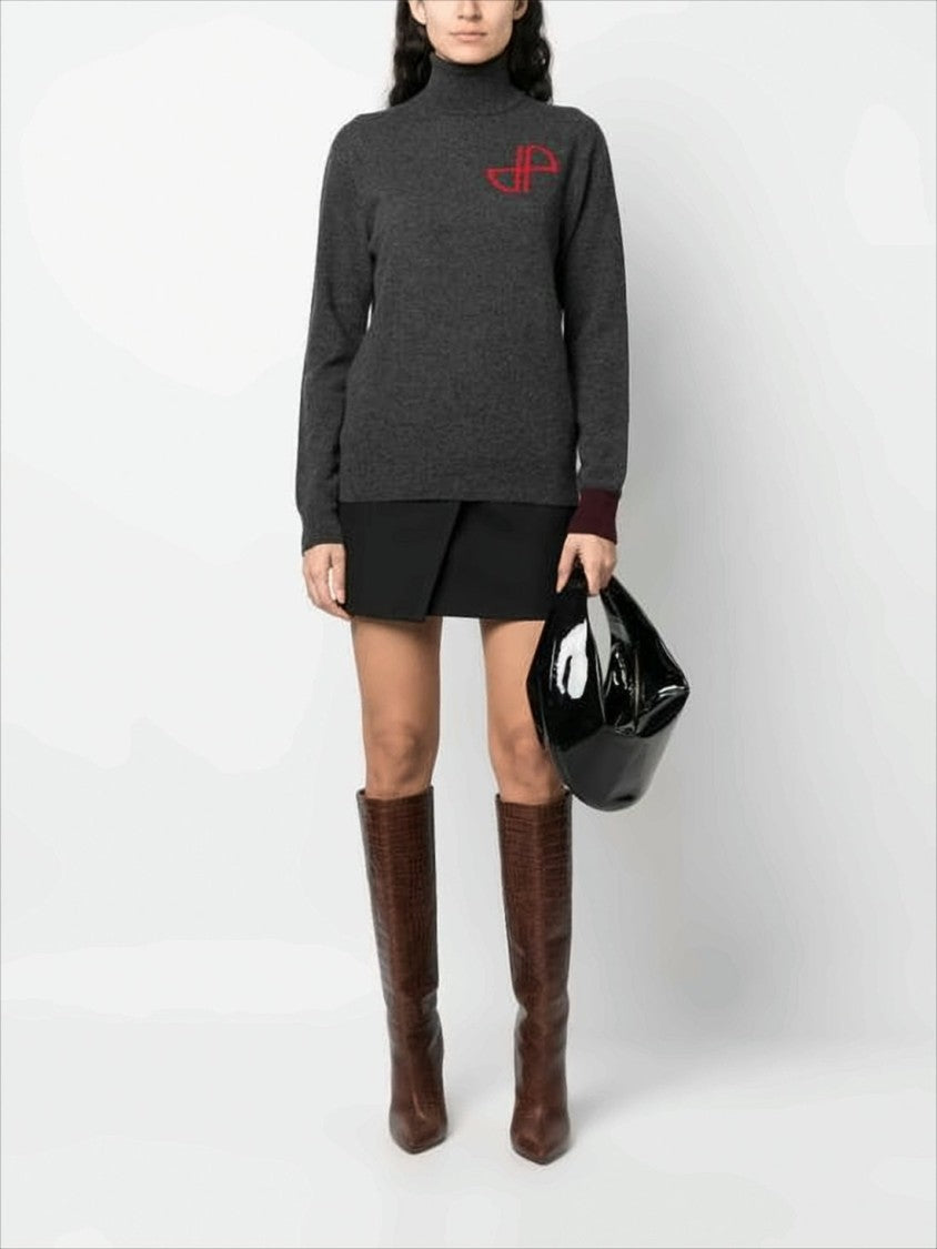 Patou Charcoal Grey Turtleneck Sweater With Contrasting Cuff