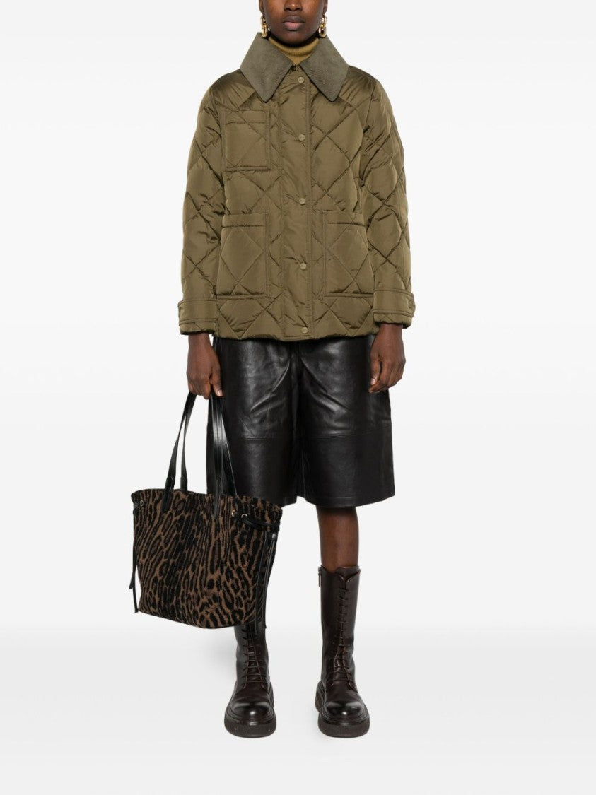 Herno Green Quilted Jacket With Corduroy Collar