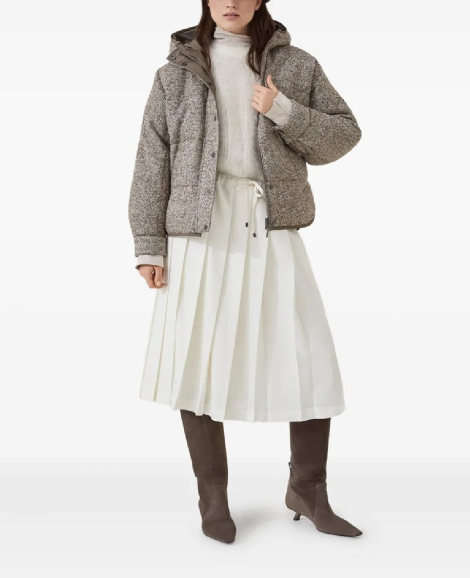 Brunello Cucinelli Mid-Length Reversible Puffer Jacket With Subtle Herringbone Pattern