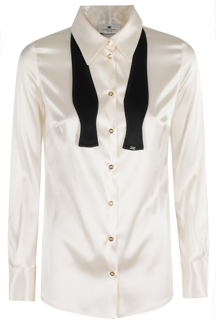 Elisabetta Franchi Long-Sleeve Satin-Finish Shirt With Classic Collar