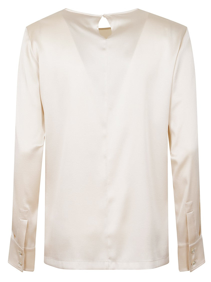 Max Mara Beige Stretch Silk Satin Blouse