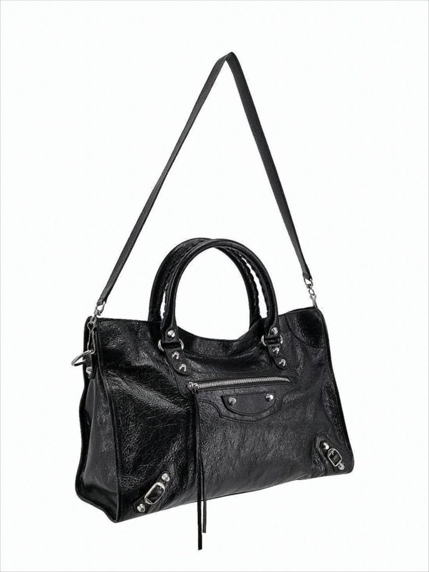 Balenciaga Textured Lambskin Tote Bag With Zip Pocket And Dual Handles