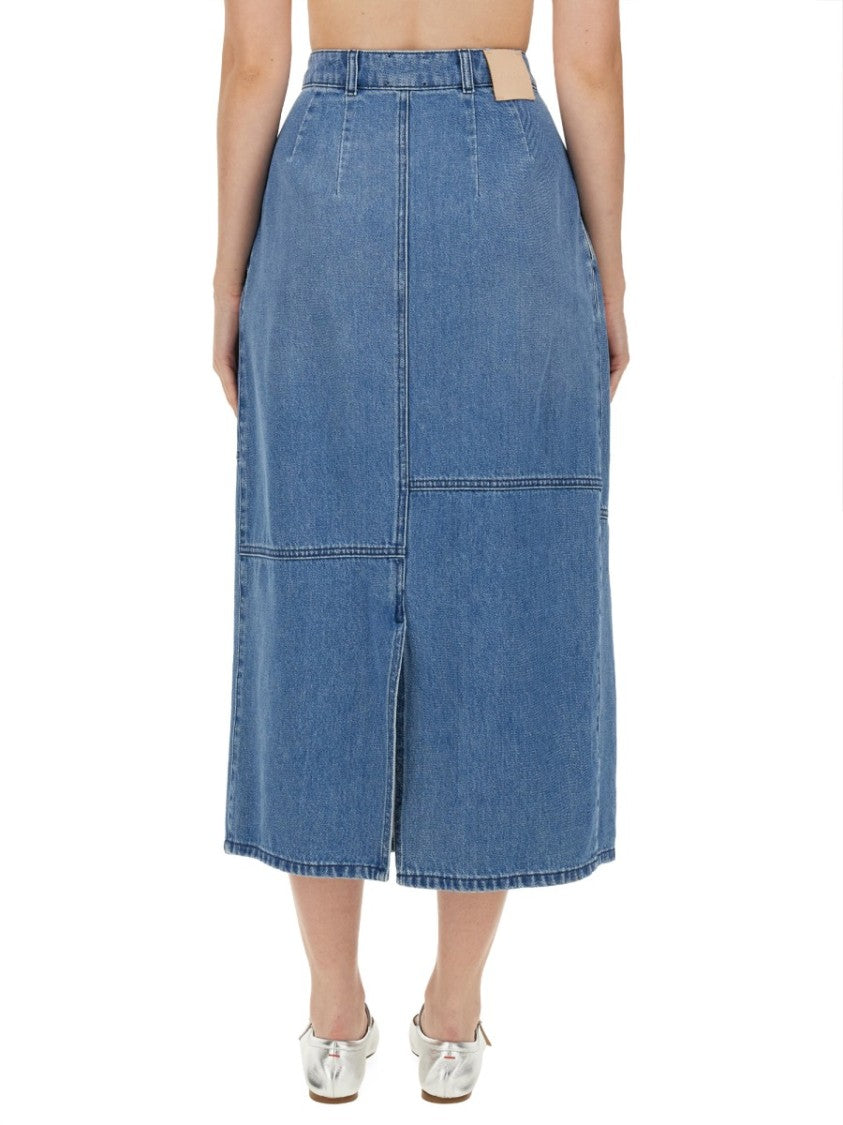 Alysi High-Waisted Midi Skirt With Front Slit