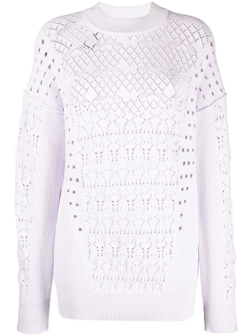 The Attico Open-Knit Purple Sweater With Crew Neckline And Ribbed Trim