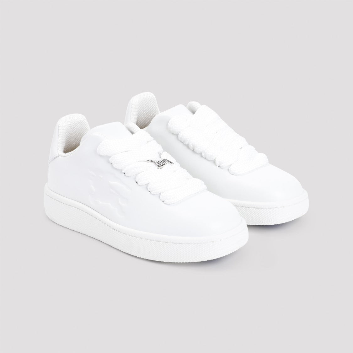 Burberry White Leather Sneakers With Silver Accents And Engraved Logo