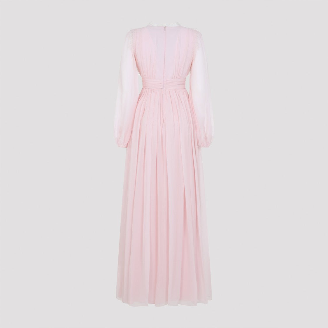 Giambattista Valli Pink Silk Long Dress With Scalloped Edges And Balloon Sleeves