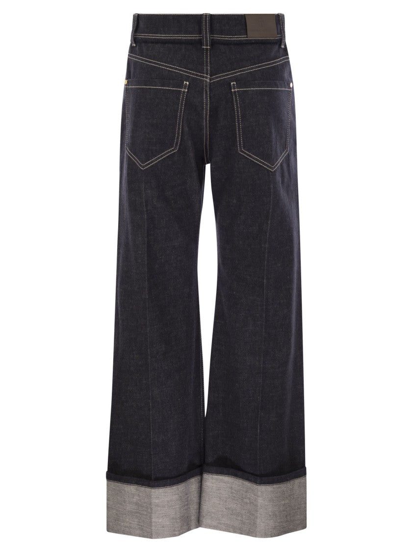 Brunello Cucinelli Crop Denim Trousers With Turn-Ups