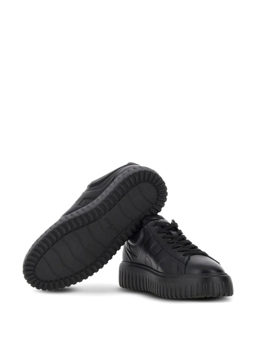Hogan Black Leather Sneakers With Textured Sole