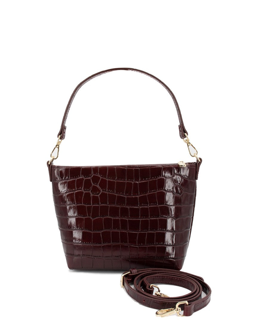 Mc2 Saint Barth Glossy Croco-Embossed Leather Handbag With Adjustable Strap