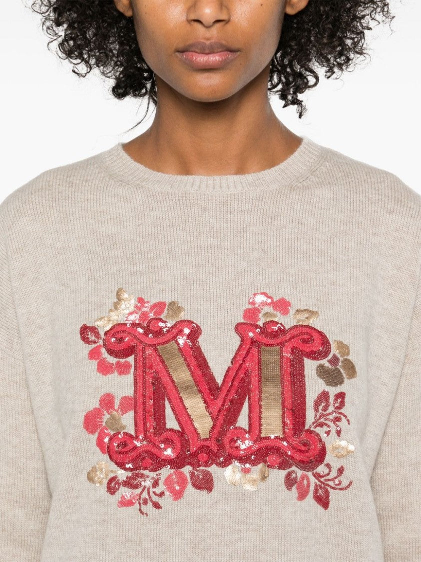 Max Mara Relaxed Fit Knit Sweater With Embroidered Floral Motif