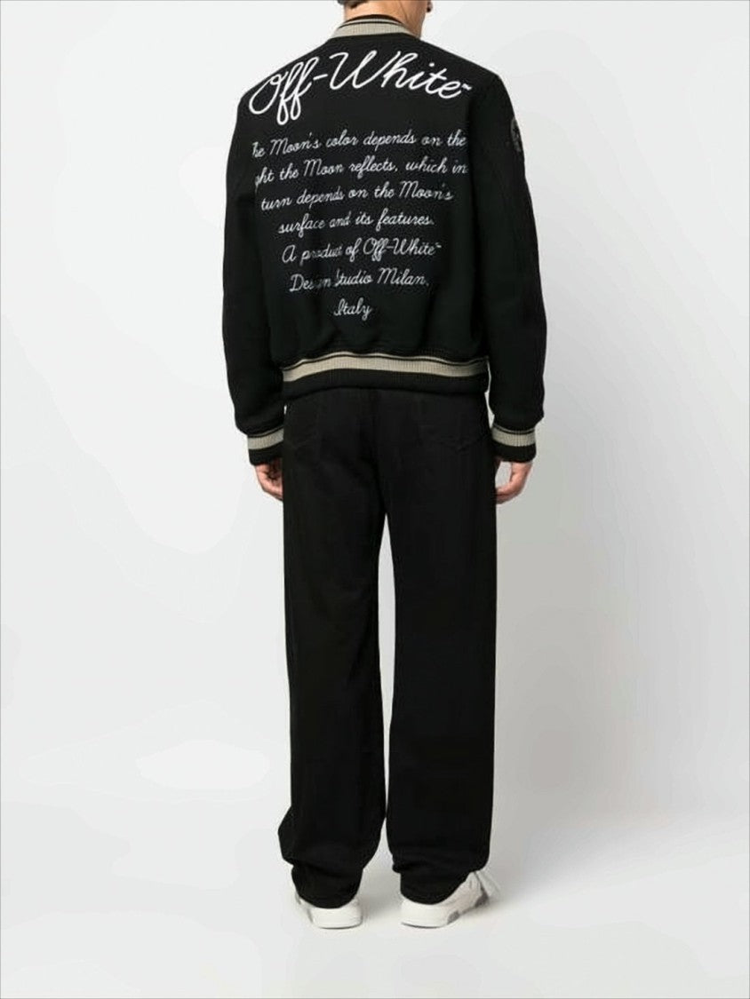 Off-White Contrast-Trim Black Wool Blend Bomber Jacket