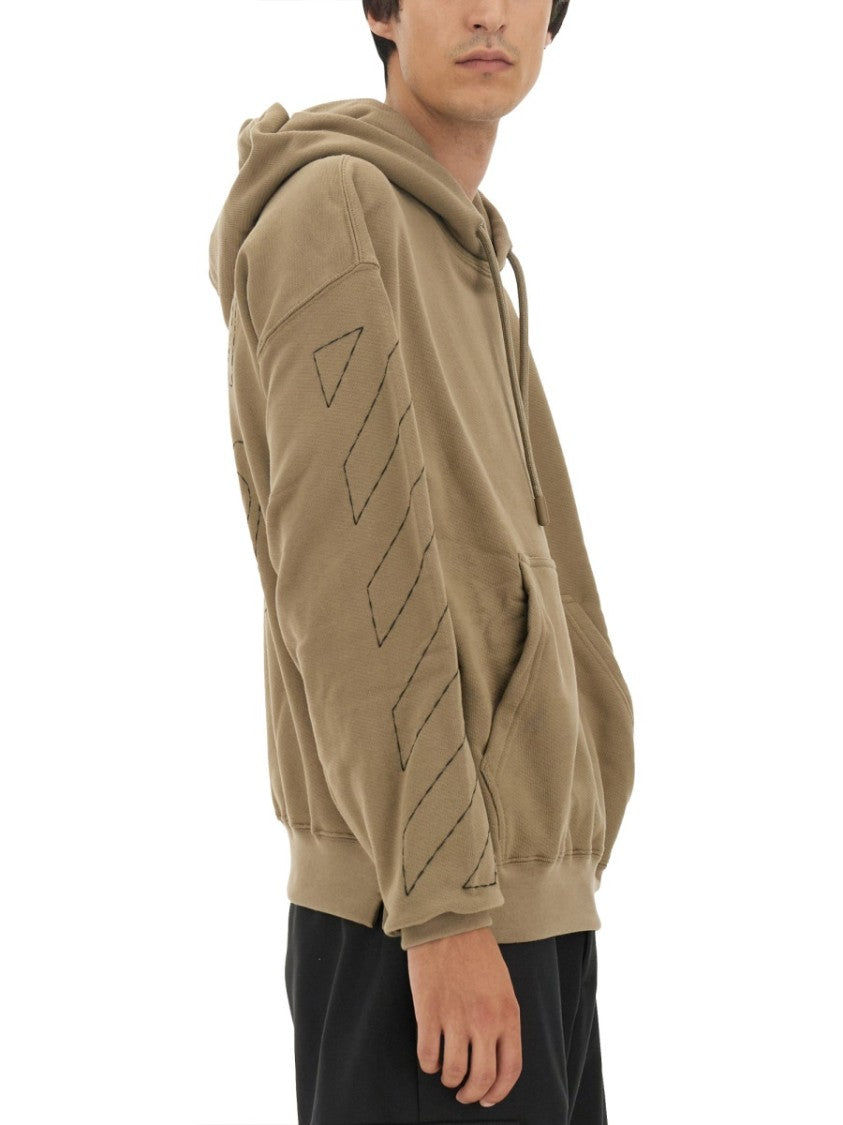 Off-White Oversized Sweatshirt With Arrow Embroidery And Hood