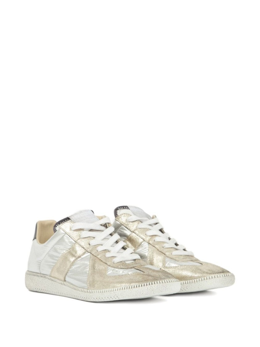 Maison Margiela Gold-Tone Paneled Sneakers With Lace-Up Fastening
