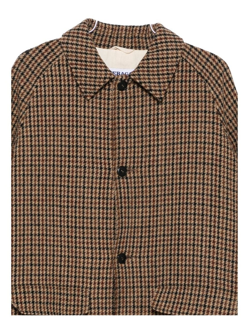 Sebago Mid-Length Houndstooth Coat With Textured Cotton Fabric