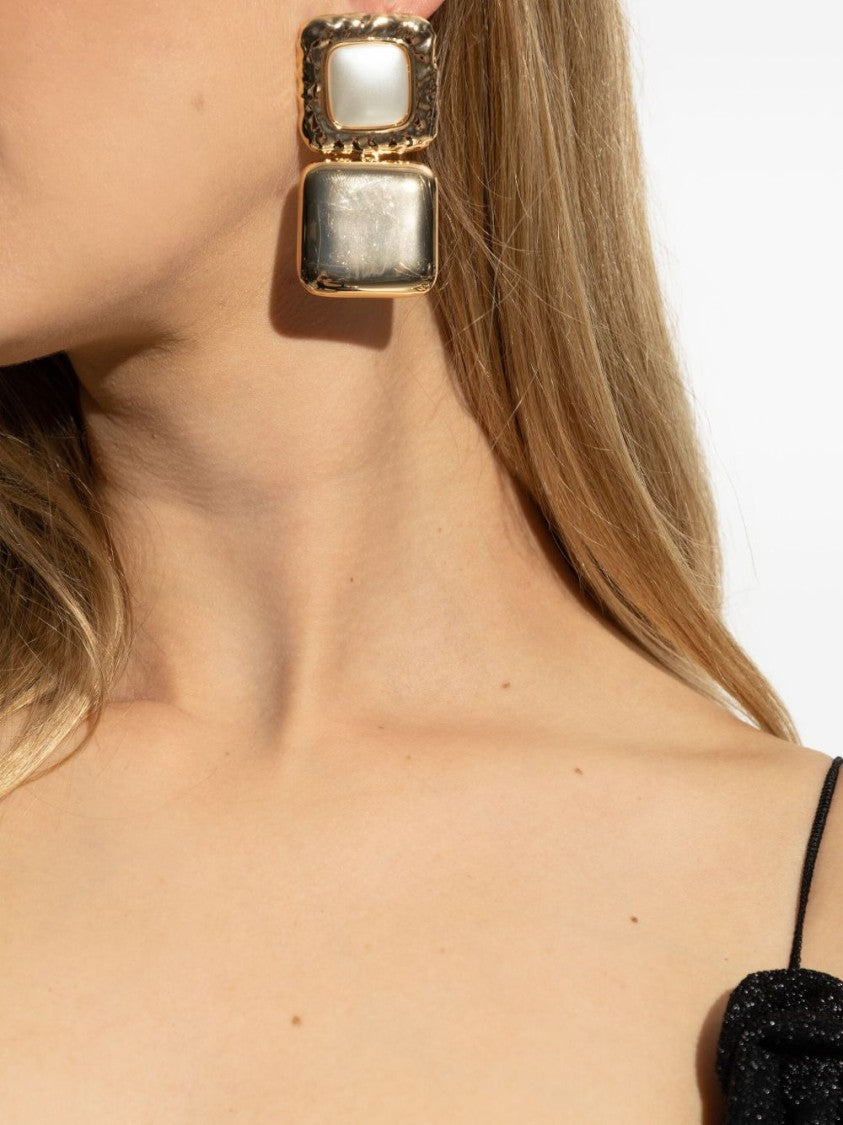 Self-Portrait Bijoux Oro Earrings With Faux Pearl Centerpiece