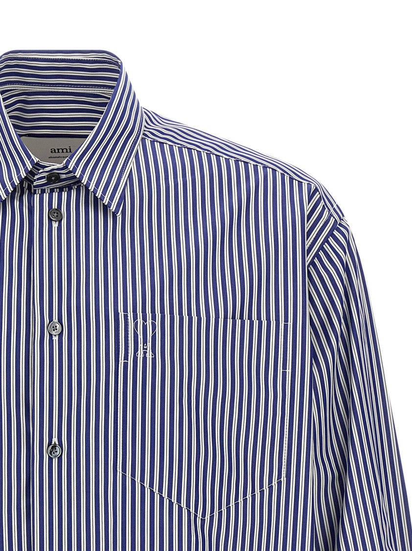 Ami Boxy Striped Cotton Poplin Shirt With 'Ami De Coeur' Embroidery