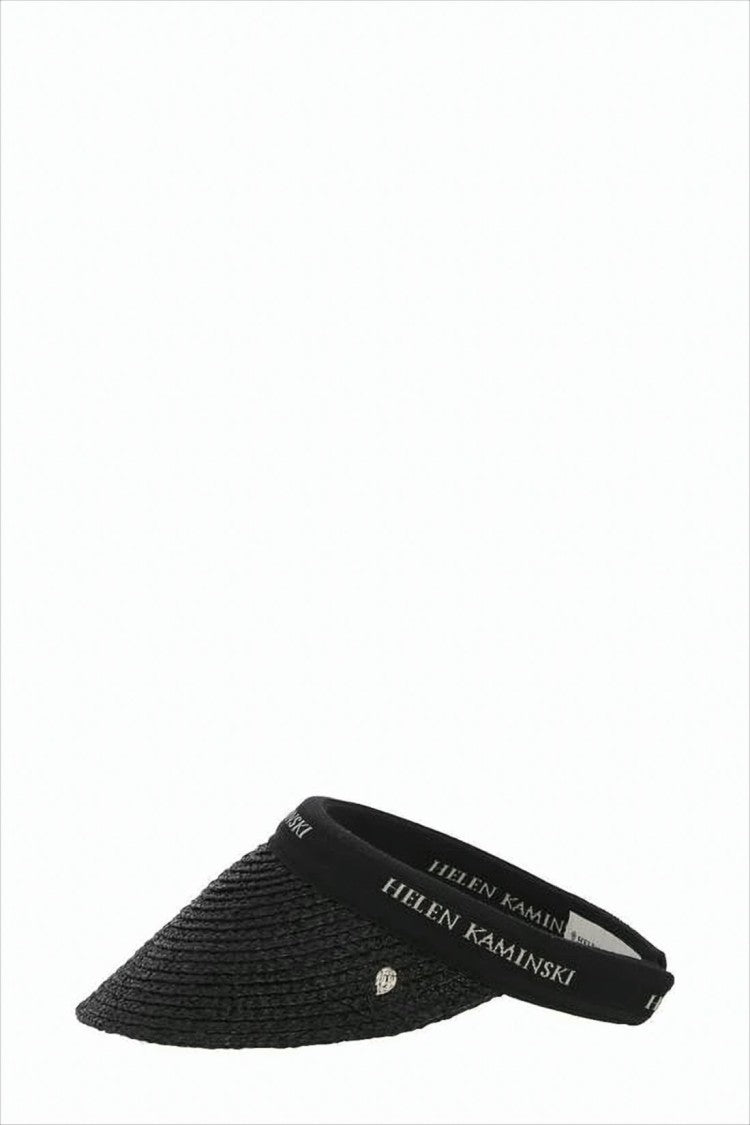 Helen Kaminski Wide-Brim Black Raffia Visor With Logo Band
