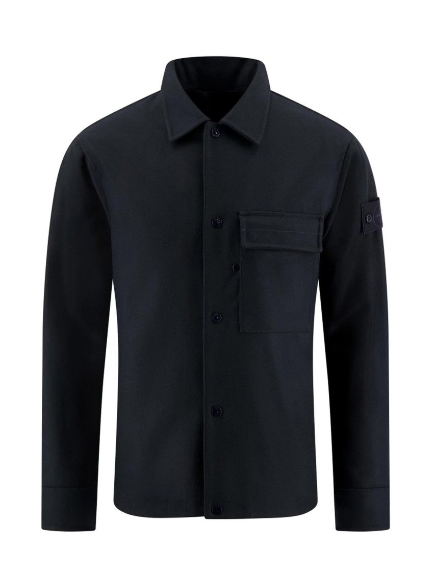 Stone Island Classic Blue Shirt In Virgin Wool Blend