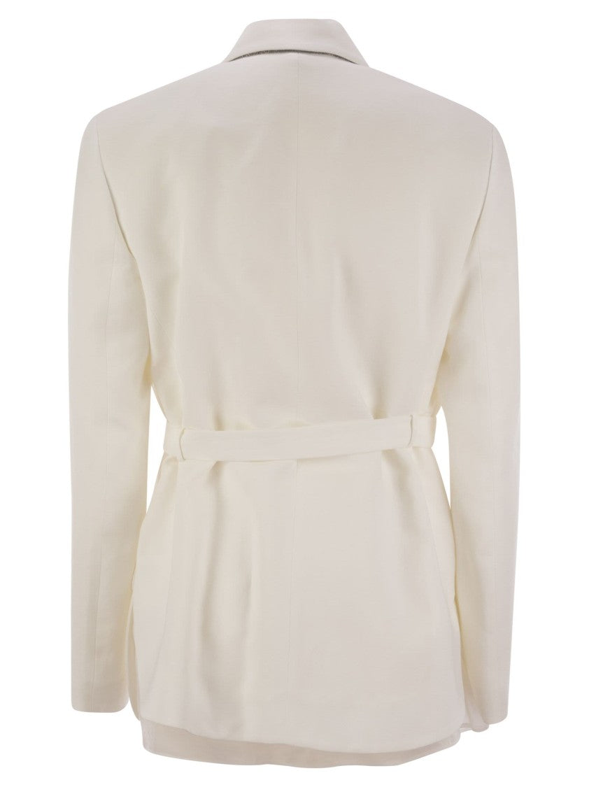 Brunello Cucinelli Fluid Viscose-Linen Twill Jacket With Tailored Belt
