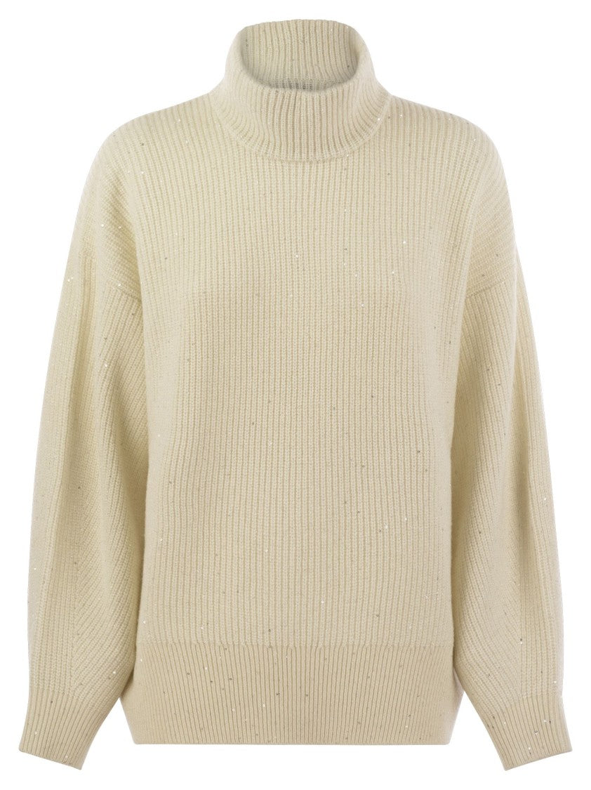 Brunello Cucinelli Wool And Cashmere Rib Sweater With Sequins