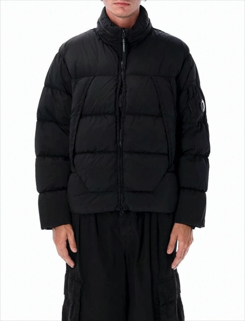 C.P. Company Quilted Down Jacket With High Collar And Logo Patch