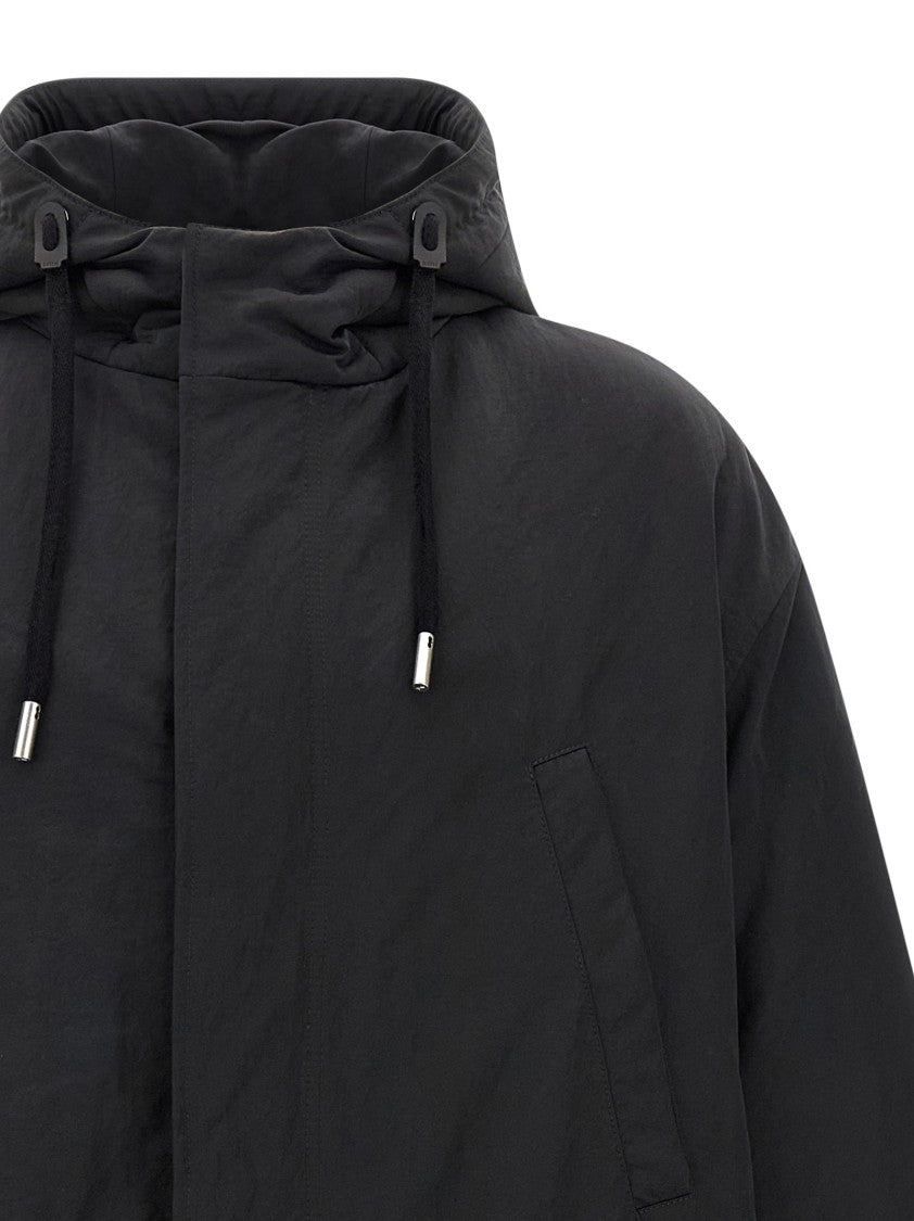 Ami Padded Long Parka With Adjustable Hood And Drawstring Details