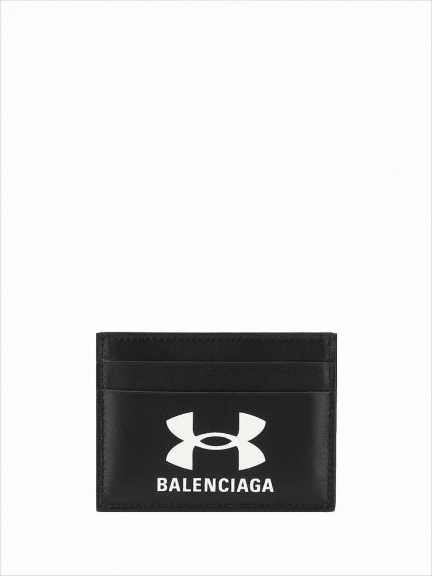 Balenciaga Sleek Black Lambskin Leather Card Wallet With Bold Logo