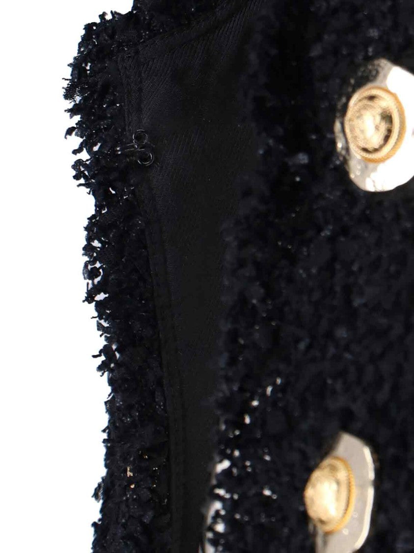 Balmain Textured Black Jacket With Gold Button Accents