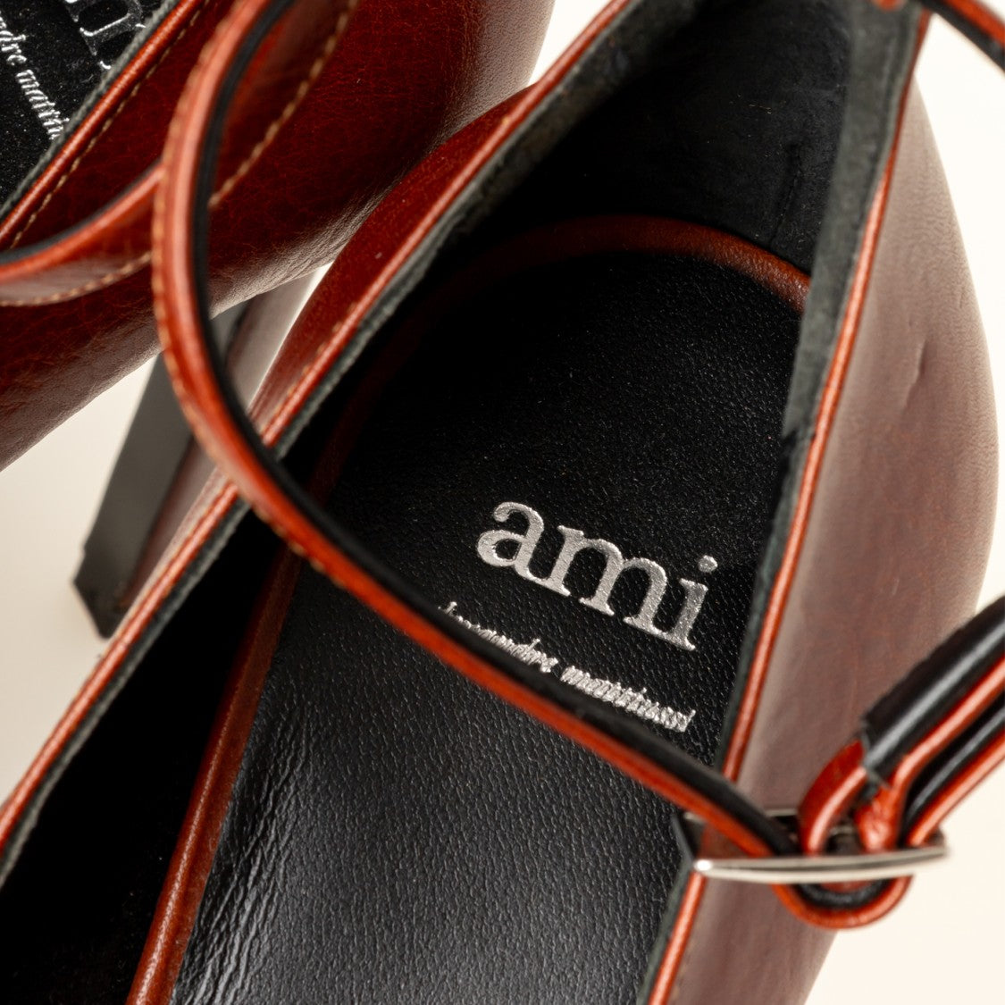 Ami Brown Patent Leather Stiletto Heel Pumps