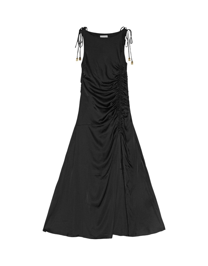 Ganni Long Black Satin Dress