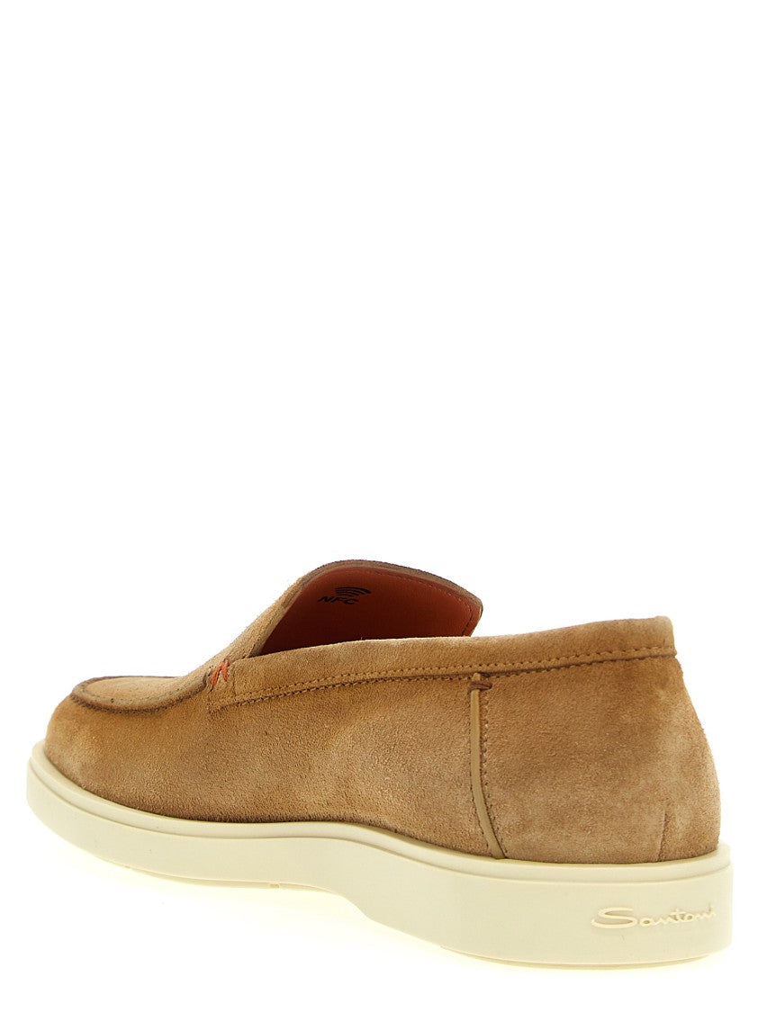 Santoni Brown Suede Loafers With Rubber Sole