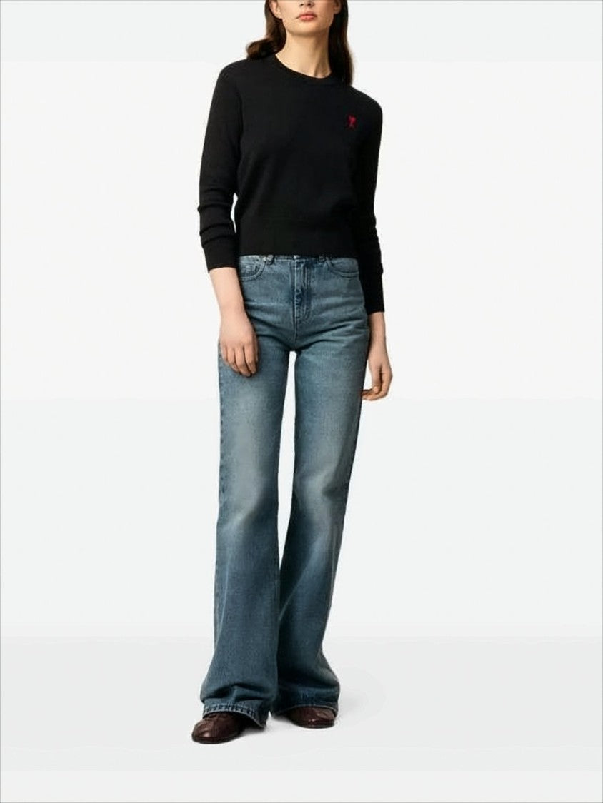 Ami Black Wool Sweater With Crew Neck