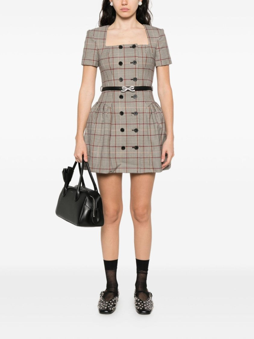 Self-Portrait Brown Check Short Sleeve Mini Dress