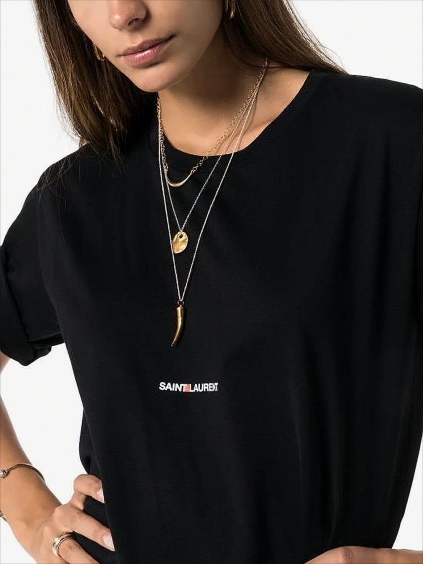 Saint Laurent Relaxed Fit Black T-Shirt With Logo Detail