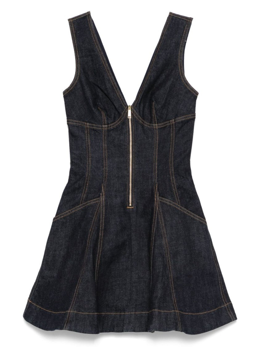 Self-Portrait Navy Blue Dress With Bustier Neckline And Zip Detail