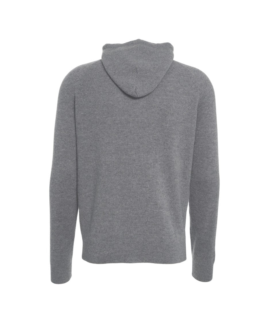 Gender Hooded Knit Jacket With Double-Slider Zipper And Ribbed Cuffs