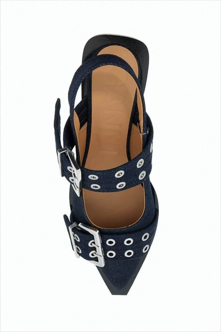 Ganni Pointed Toe Slingback Flats With Adjustable Straps