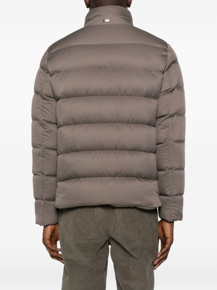 Herno Padded Gray Quilted Jacket With High Collar