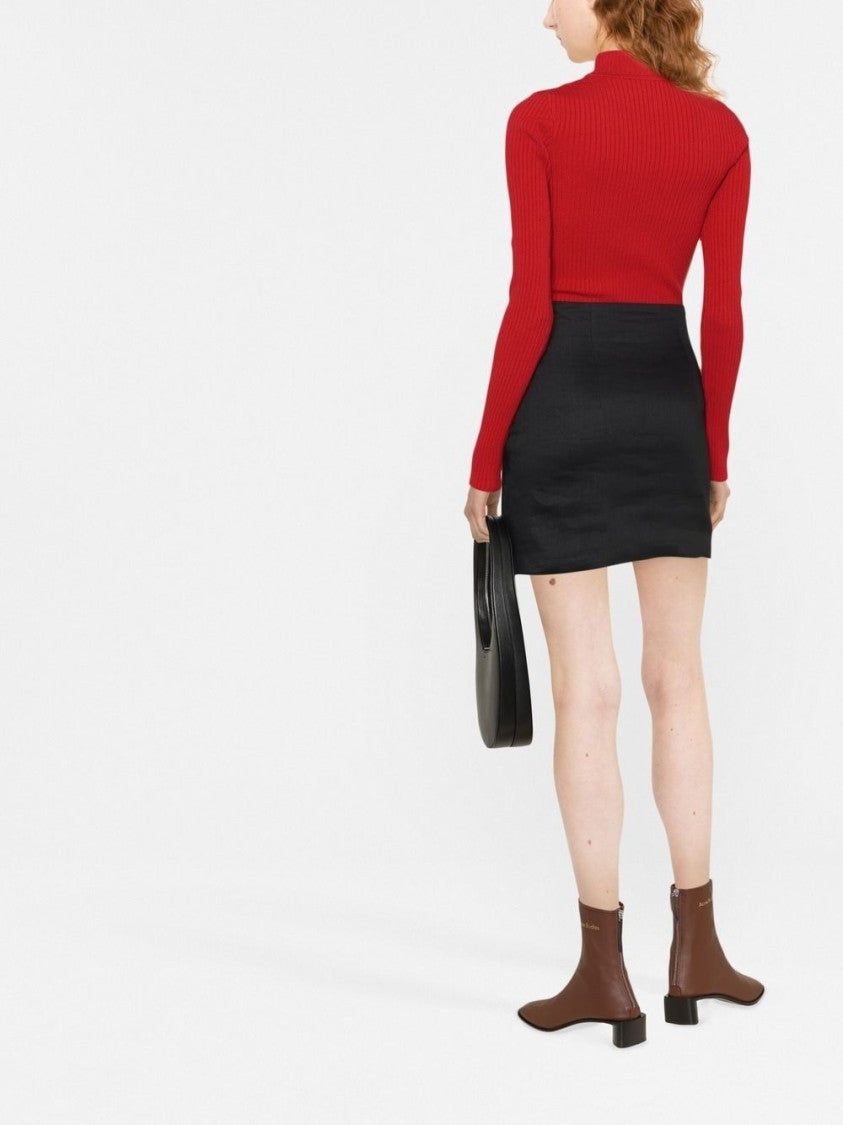 Courrèges Fitted Red Ribbed Knit Sweater With Embroidered Logo
