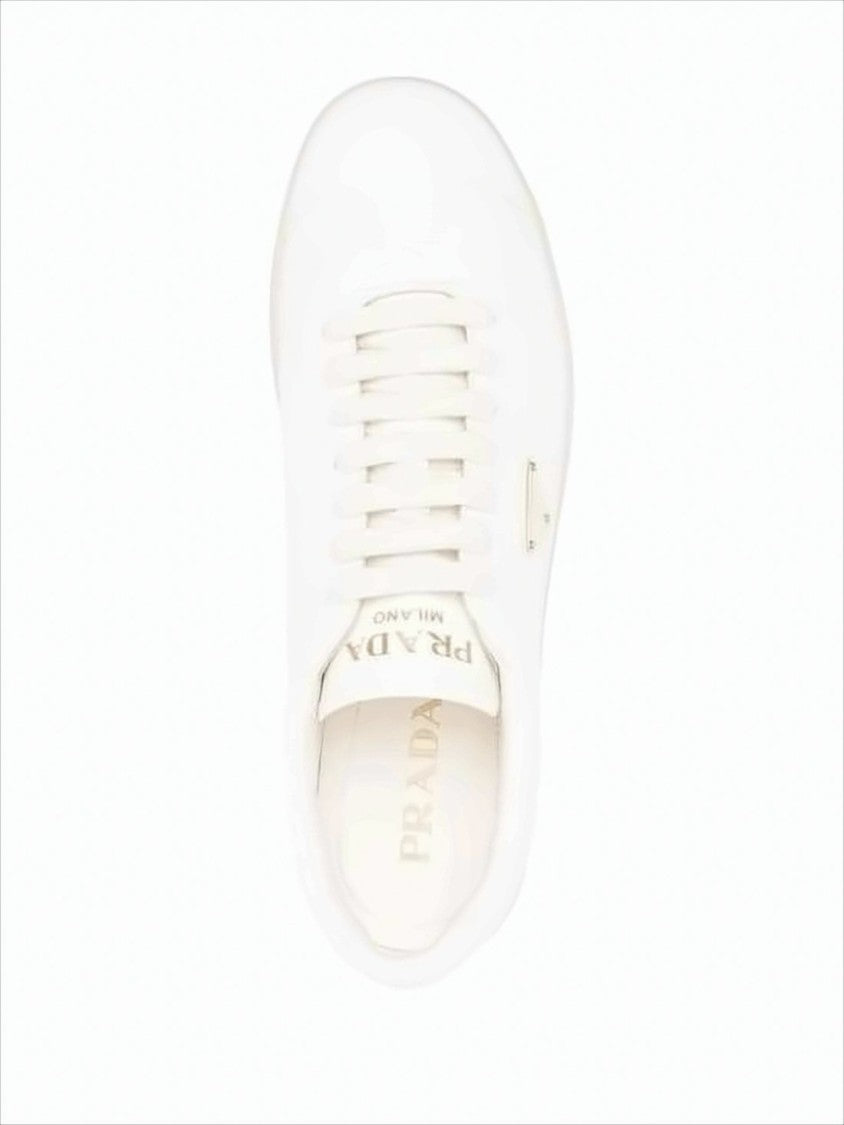 Prada Low-Top Leather Sneakers With Triangular Logo Accents