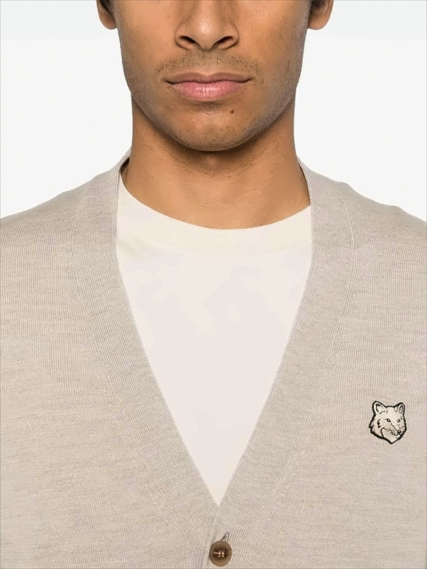 Maison Kitsuné Classic V-Neck Wool Cardigan With Embroidered Emblem