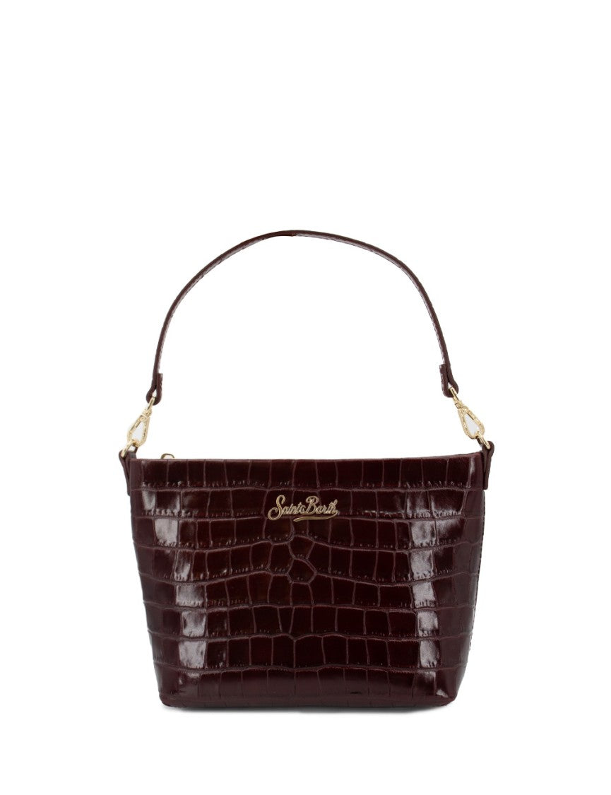 Mc2 Saint Barth Glossy Croco-Embossed Leather Handbag With Adjustable Strap