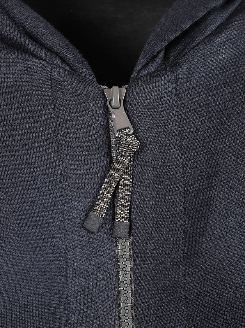 Brunello Cucinelli Blue Cotton And Silk Hoodie