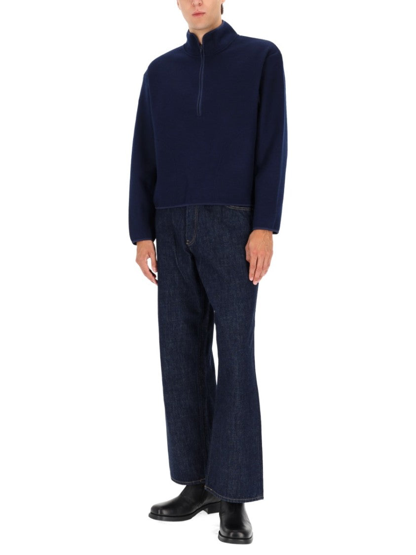 Sunflower Deep Navy Half-Zip Sweatshirt With High Collar And Boxy Fit