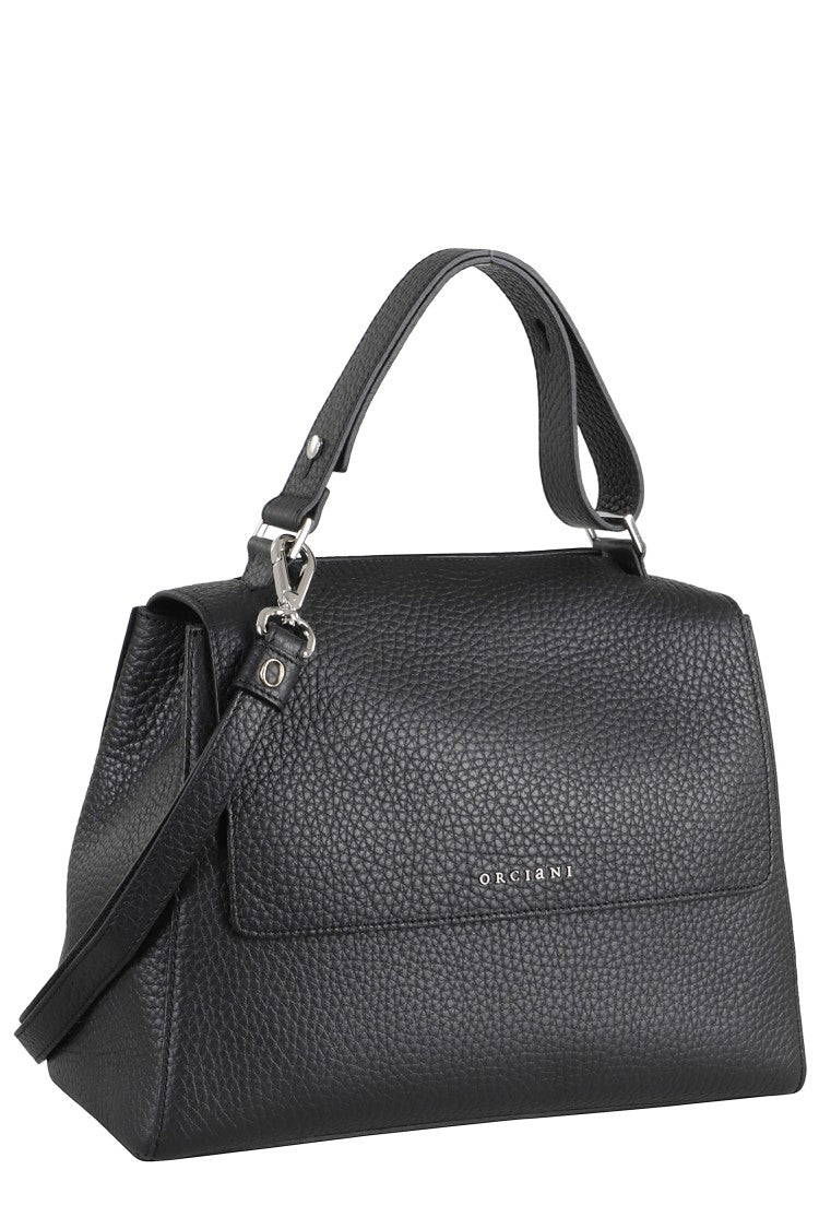 Orciani Structured Black Leather Medium Shoulder Bag